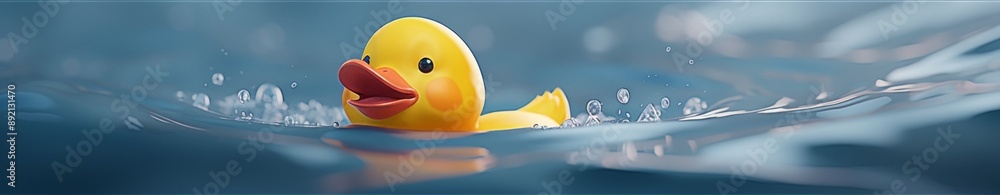 Naklejka premium Cheerful Bath Time with a High-Resolution Rubber Duck, Celebrating the Simple Joys of Life in HD Clarity