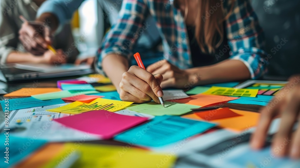 Business team planning a new strategy with colorful sticky notes Business team planning a new strategy with colorful sticky notes