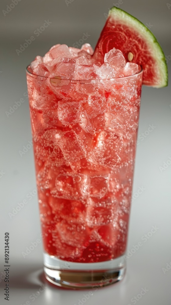 A refreshing watermelon drink filled with ice and garnished with a watermelon slice, perfect for a hot summer day. A refreshing watermelon drink filled with ice and garnished with a watermelon slice, perfect for a hot summer day.