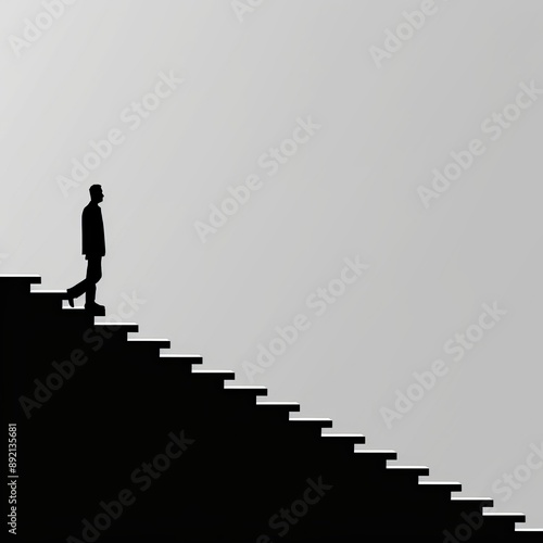 man walking the stairs - minimalist art in black and grey