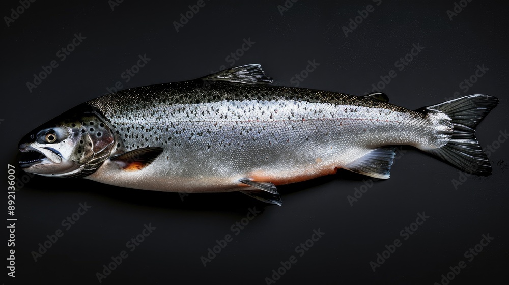 Naklejka premium Salmon fish on black background ready for serving