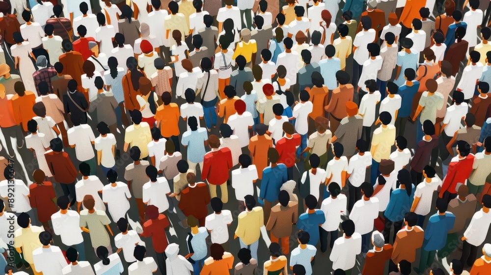 Fototapeta premium Large crowd of diverse people. paper cut out style