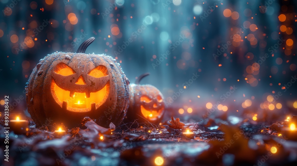 Spooky Jack-o'-Lantern in a Mystical Forest Spooky Jack-o'-Lantern in a Mystical Forest