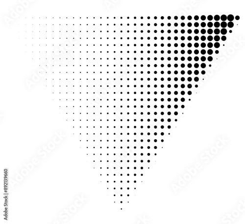 Pop art comic style dotted triangle halftone pattern. Abstract dotted triangle, round halftones geometric dots, pop art texture. Illustration halftone effect in triangle shape.