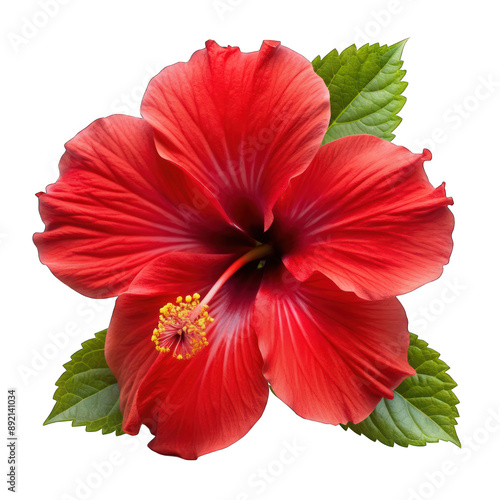 Red hibiscus flower isolated on transparent background