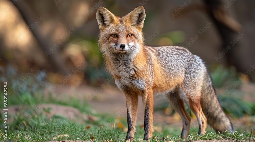 Fox standing on a natural ground, in an outdoor habitat. Fox standing on a natural ground, in an outdoor habitat.