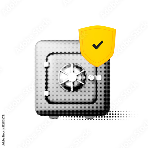 3D halftone safe with security shield. Banking concept