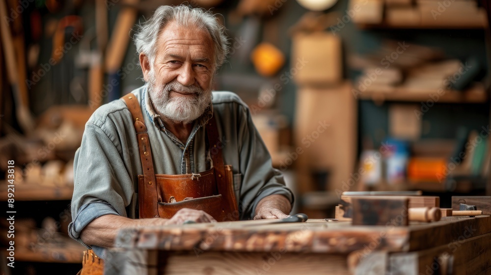 A retired man with a passion for woodworking, building a piece of furniture in his workshop, surrounded by tools and materials. A retired man with a passion for woodworking, building a piece of furniture in his workshop, surrounded by tools and materials.