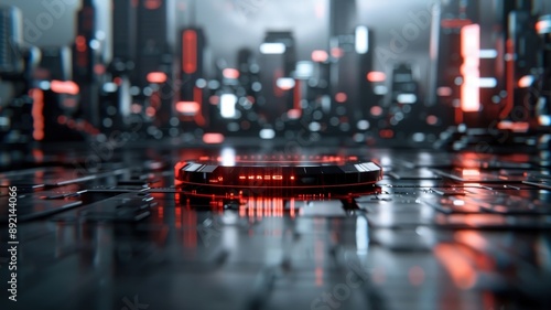 Wallpaper Mural A dark and mysterious techno abstract background with a cyberpunk cityscape featuring skyscrapers and neon signs. Torontodigital.ca