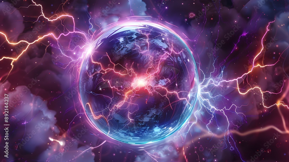 Obraz premium Powerful electrical discharge, lightning strike impact place realistic vector on transparent background. Ball lightning, magical effect design element. Electric energy flash sphere, pain nerve impulse