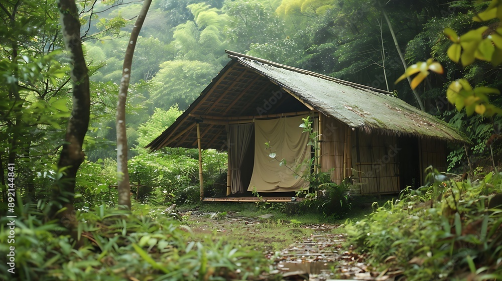 Ease and simplicity a bamboo hut covered with a linen cloth Ease and simplicity a bamboo hut covered with a linen cloth