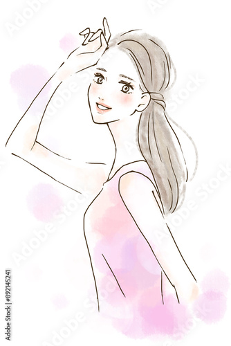 Obraz na płótnie 横向きにポーズをとる女性のイラスト 笑顔 w salonie