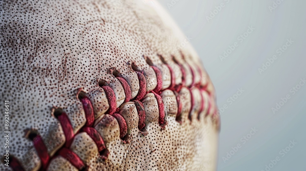 Obraz premium Baseball ball with stitching in close up view with blank space