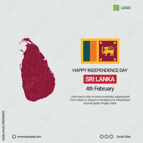 Sri Lanka National Day Social Media Banner, Editable Vector Design with Map and Flag