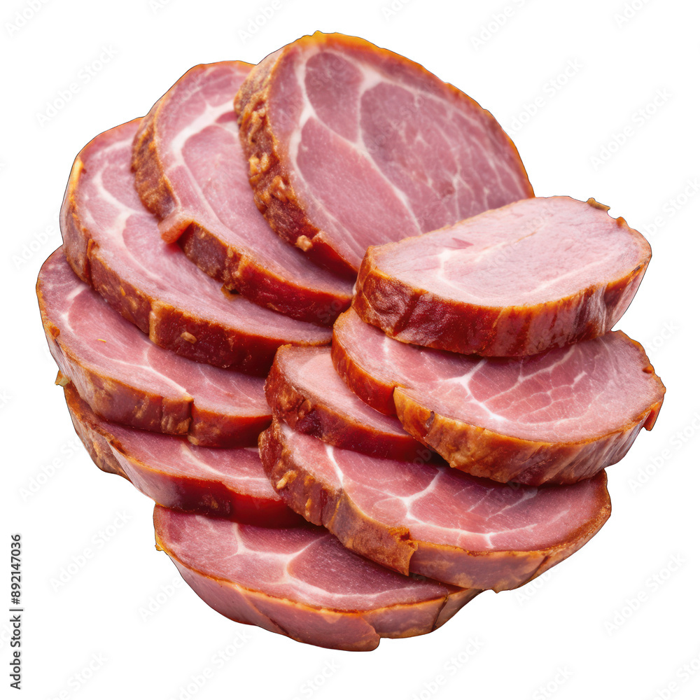 Smoked meat slices isolated on transparent background Smoked meat slices isolated on transparent background