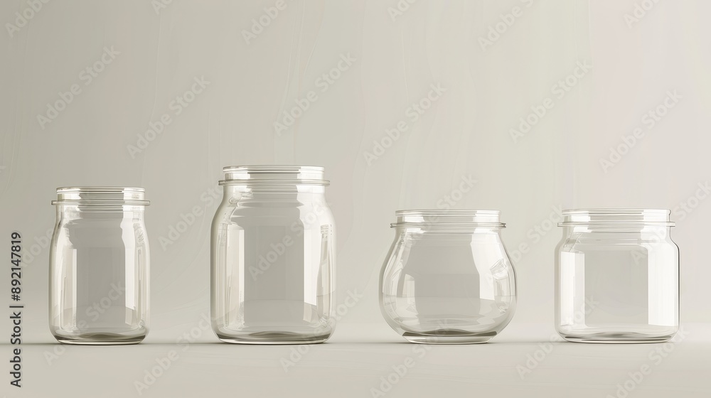 Realistic and detailed 3D empty glass jars in different sizes. Vector illustration of jars. Realistic and detailed 3D empty glass jars in different sizes. Vector illustration of jars.