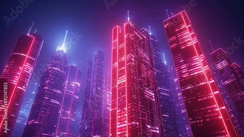 Wallpaper Mural Glowing cyberpunk cityscape with neon lights and buildings in the background Torontodigital.ca