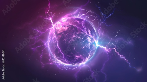 Powerful electrical discharge, lightning strike impact place realistic vector on transparent background. Ball lightning, magical effect design element. Electric energy flash sphere, pain nerve impulse