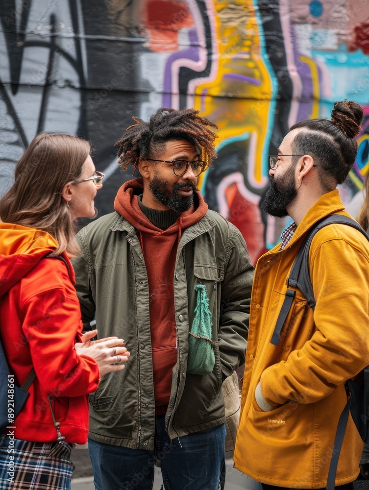 A group of people standing around talking to each other A group of people standing around talking to each other