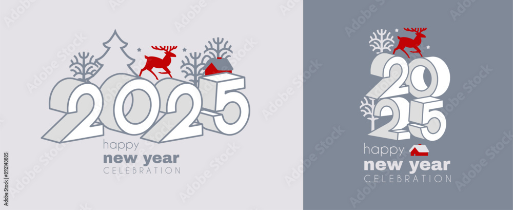 Happy New 2025 Year logo celebration and card template. Minimal design. 2025 text for header and calendar Happy New 2025 Year logo celebration and card template. Minimal design. 2025 text for header and calendar