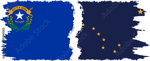 Alaska and Nevada states grunge brush flags connection, vector