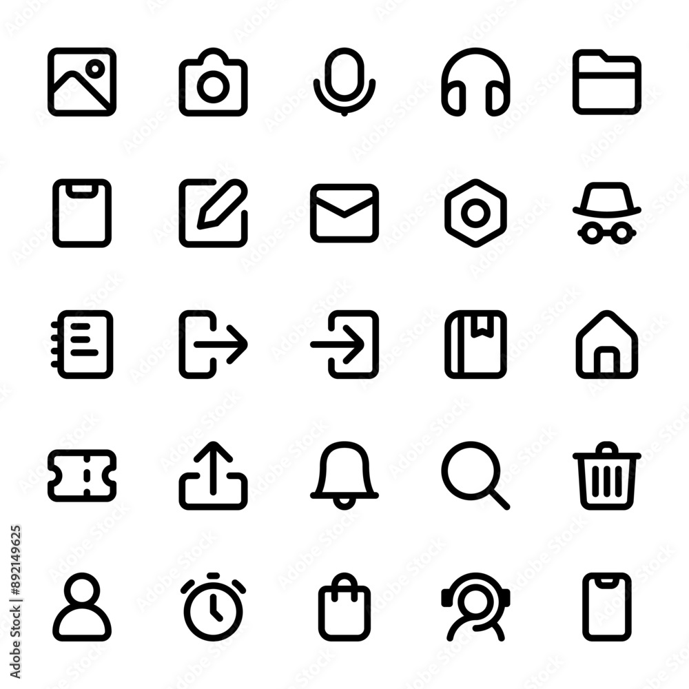 Basic UI icon set in 25 different shapes Basic UI icon set in 25 different shapes