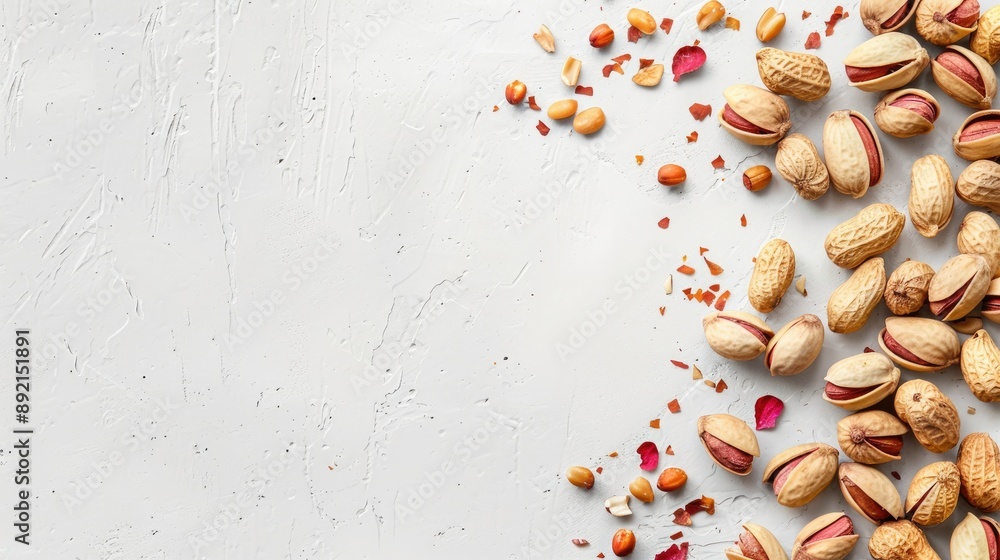 Organic peanuts with shells on white background with space for text Organic peanuts with shells on white background with space for text