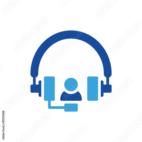 headphones icon color or logo illustration glyph color blue style