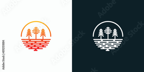 Autumn landscape vector logo design with modern, simple, clean and abstract style.