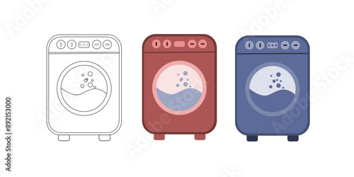 Washing Machine Flat Design on with three design