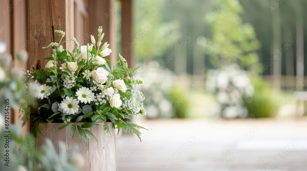 Fototapeta premium A rustic, hand-carved wooden podium in a barn wedding venue.