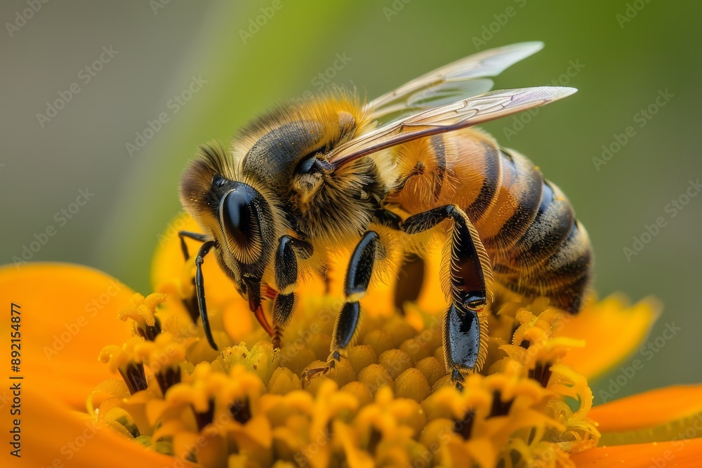 A hardworking bee collects nectar on a flower. Beekeeping development concept.
A hardworking bee collects nectar on a flower. Beekeeping development concept.