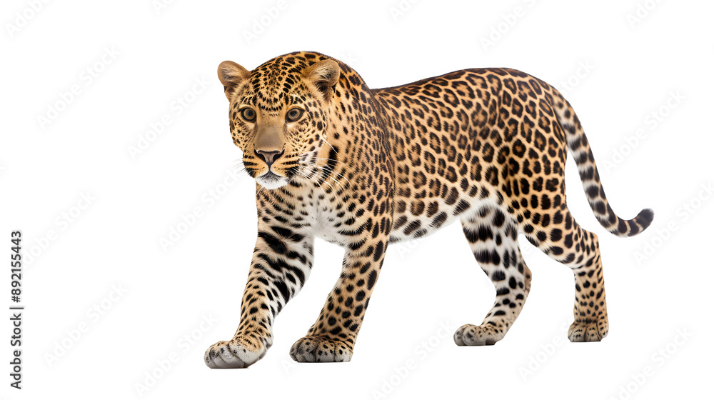 portrait of a leopard panthera leo standing, isolated animal portrait of a leopard panthera leo standing, isolated animal