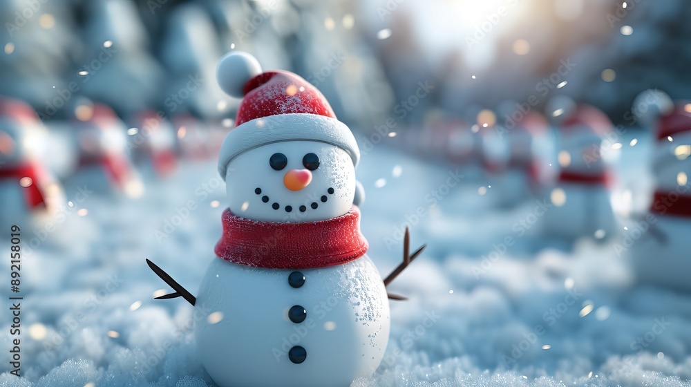 Snowman With Hat and Scarf In Snowy Field Snowman With Hat and Scarf In Snowy Field