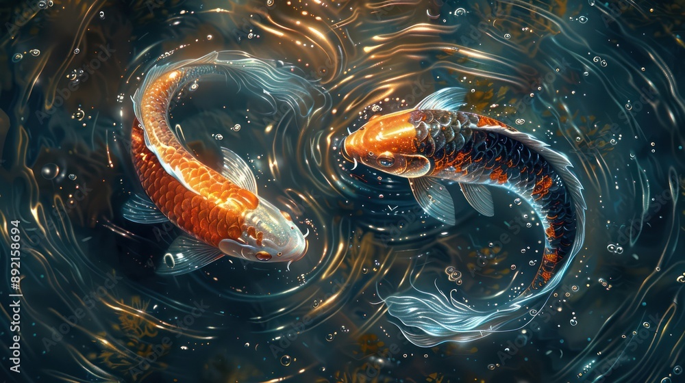 Two koi fish swimming in the water Two koi fish swimming in the water