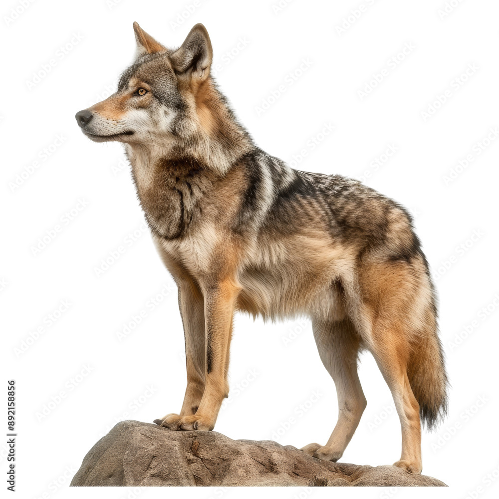 Fototapeta premium Isolated Wolf Standing Proudly on a Rock Without Background.