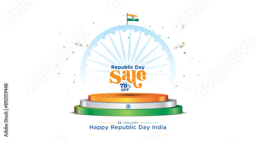 Independence day of India background. 3d tricolor podium stage and promotional sales template design.