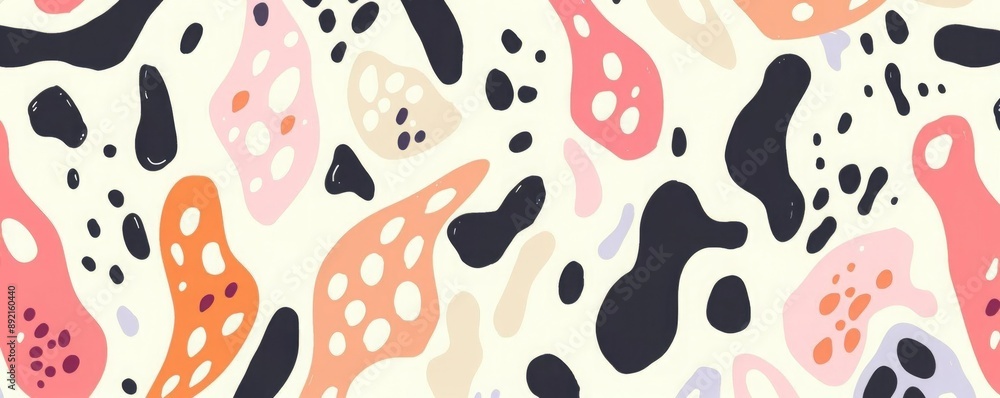 Seamless pattern with abstract organic shapes, reminiscent of cells under a microscope, in a soothing and natural color palette Seamless pattern with abstract organic shapes, reminiscent of cells under a microscope, in a soothing and natural color palette