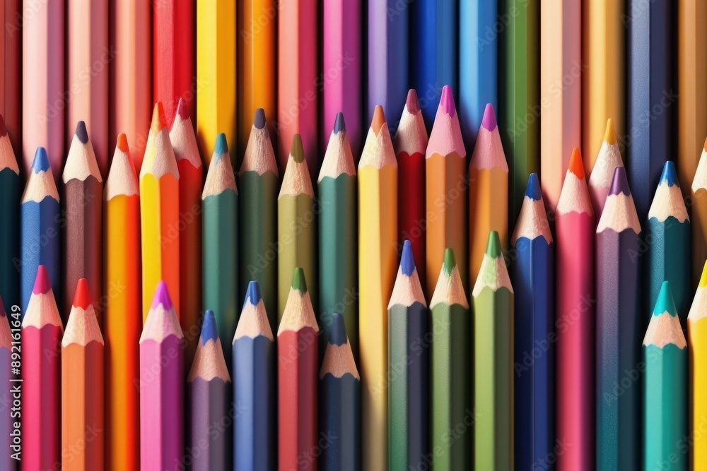 A group of colorful pencils in a row on a white background A group of colorful pencils in a row on a white background