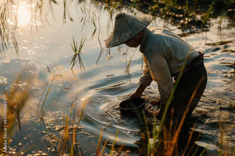 Farmer Working in Flooded Rice Field
Farmer Working in Flooded Rice Field