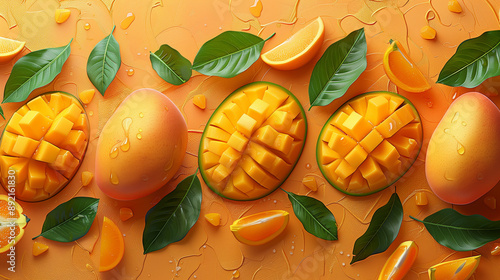 Une mangue fraîche et mûre, jaune et orange, coupée en gros plan, est un fruit tropical délicieux et sain, parfait pour un régime nutritionnel organique.