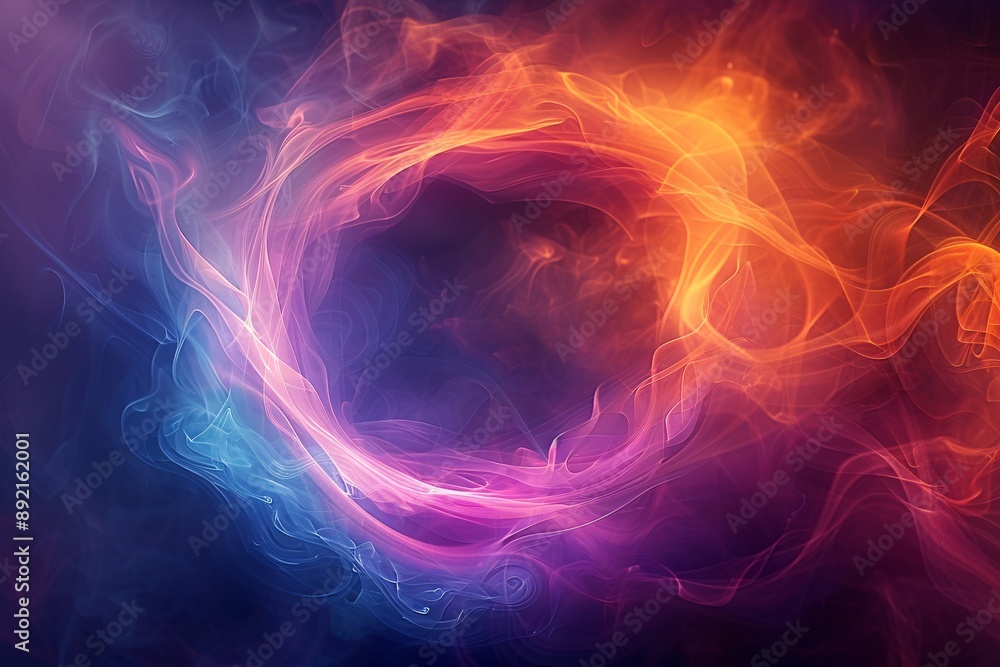 Obraz premium Vibrant smoke patterns within a luminous loop representing contemporary aesthetics. 3D Illustration.