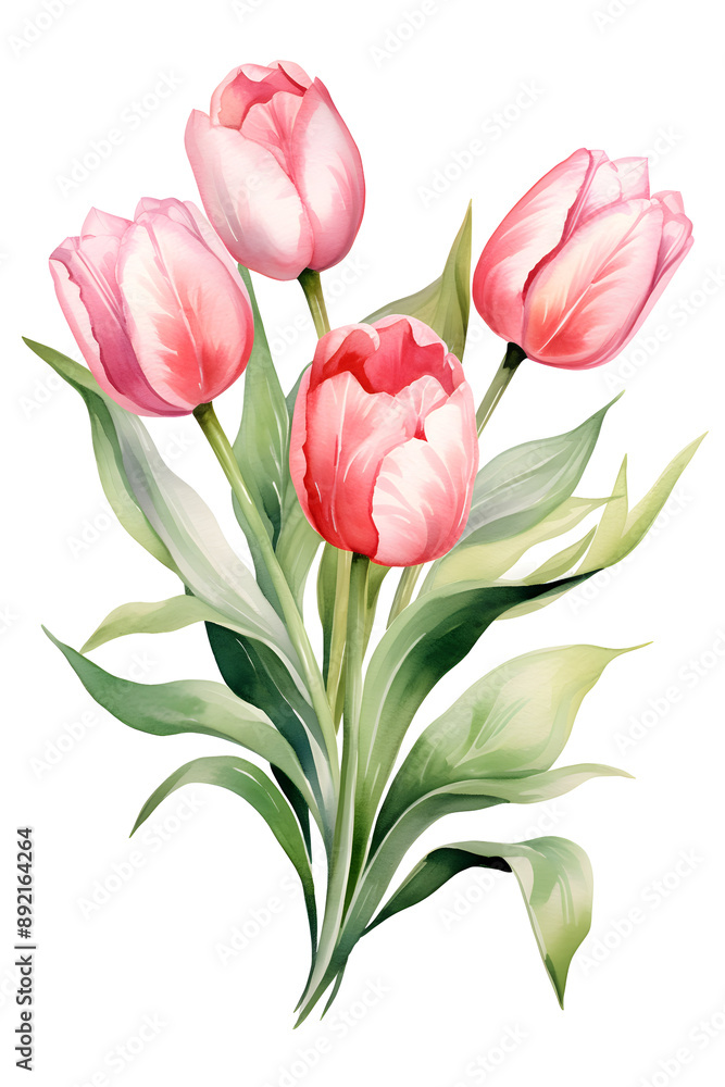 bouquet of pink tulips, watercolor painting clipart, isolated object bouquet of pink tulips, watercolor painting clipart, isolated object