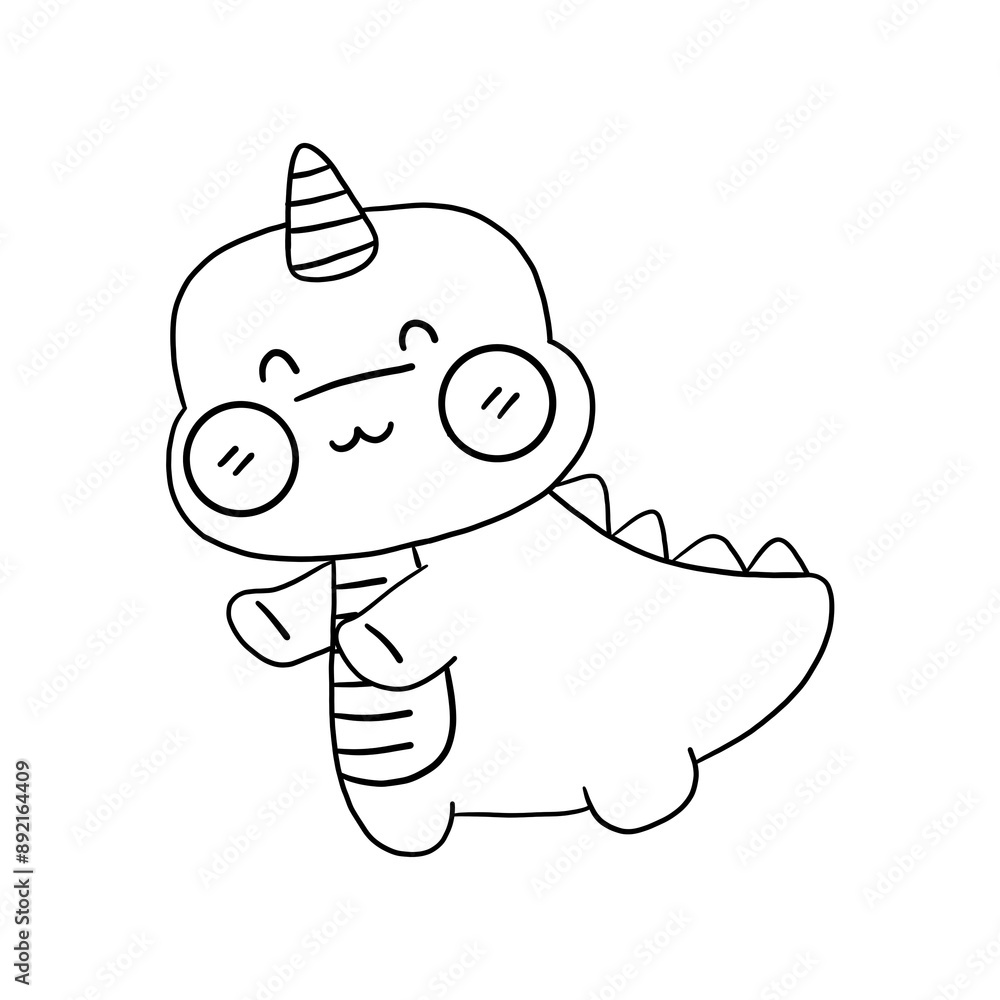Obraz premium Doodle Dinosaurs in love clipart, black doodles, coloring book cartoons, coloring pages for kids.