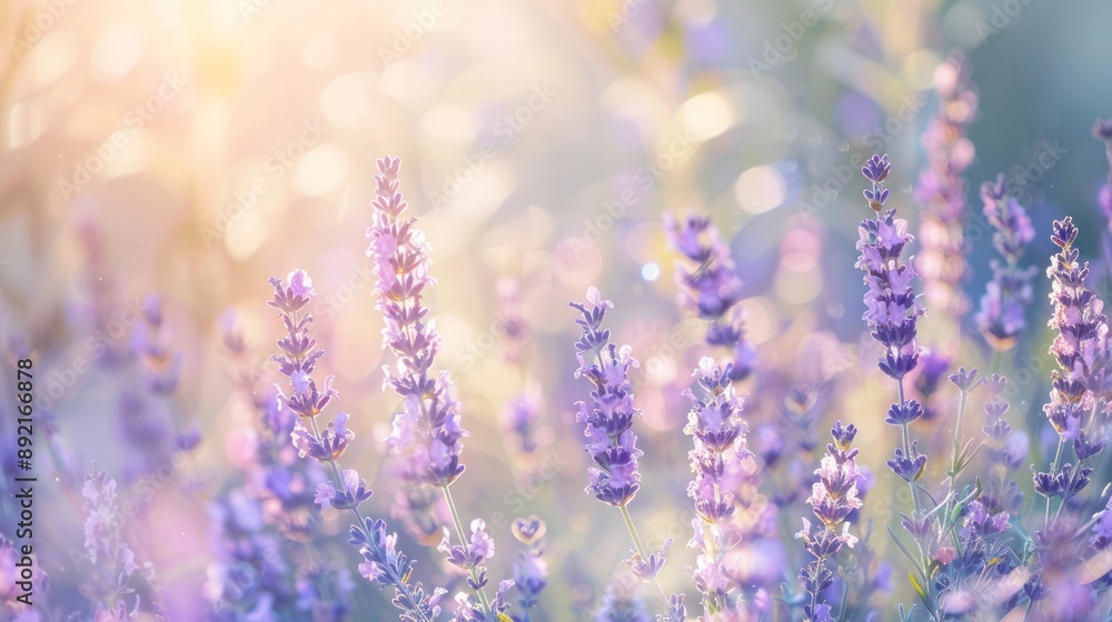Naklejka premium Lavender Field in Soft Sunlight