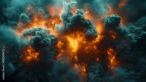 Wallpaper Mural Des flammes rouges et oranges, mêlées à de la fumée et des explosions, créent une texture brûlante et artistique dans un papier peint fractal aux couleurs chaudes. Torontodigital.ca