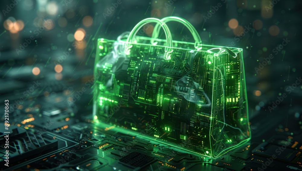 Digital Green Handbag on Circuit Board Digital Green Handbag on Circuit Board
