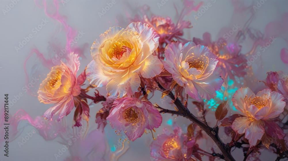 Colorful neon sakura branches. Colorful neon sakura branches.
