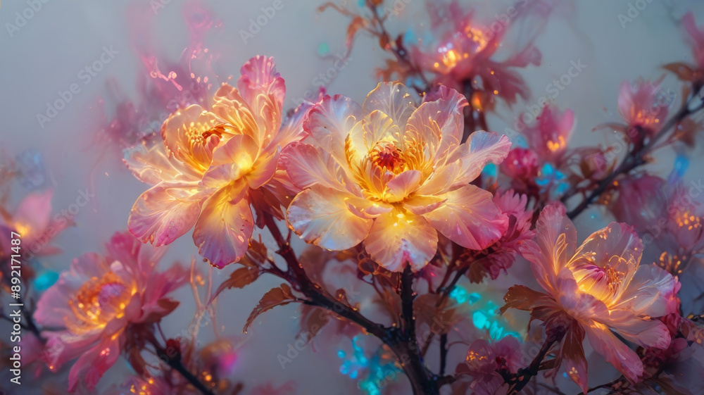 Colorful neon sakura branches. Colorful neon sakura branches.