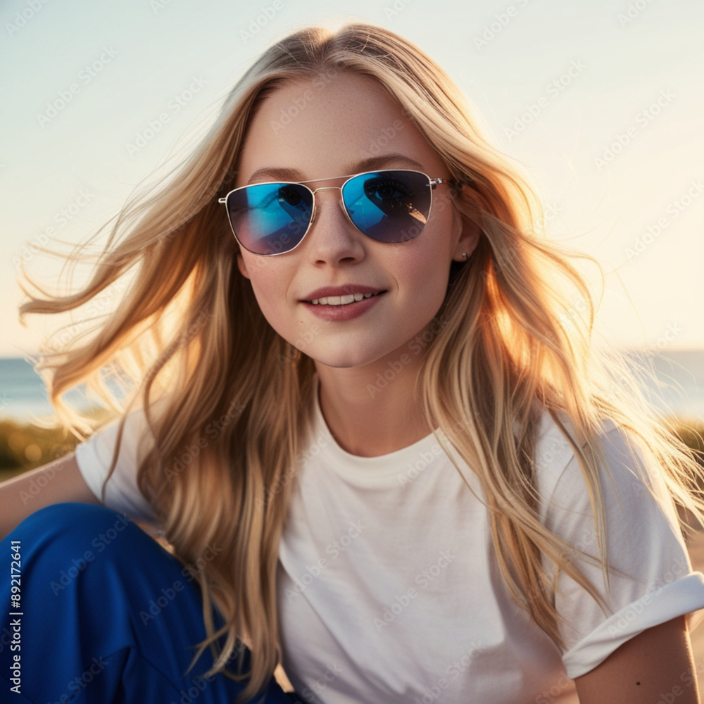 A beautiful portrait of a 25 year old American girl on beach A beautiful portrait of a 25 year old American girl on beach